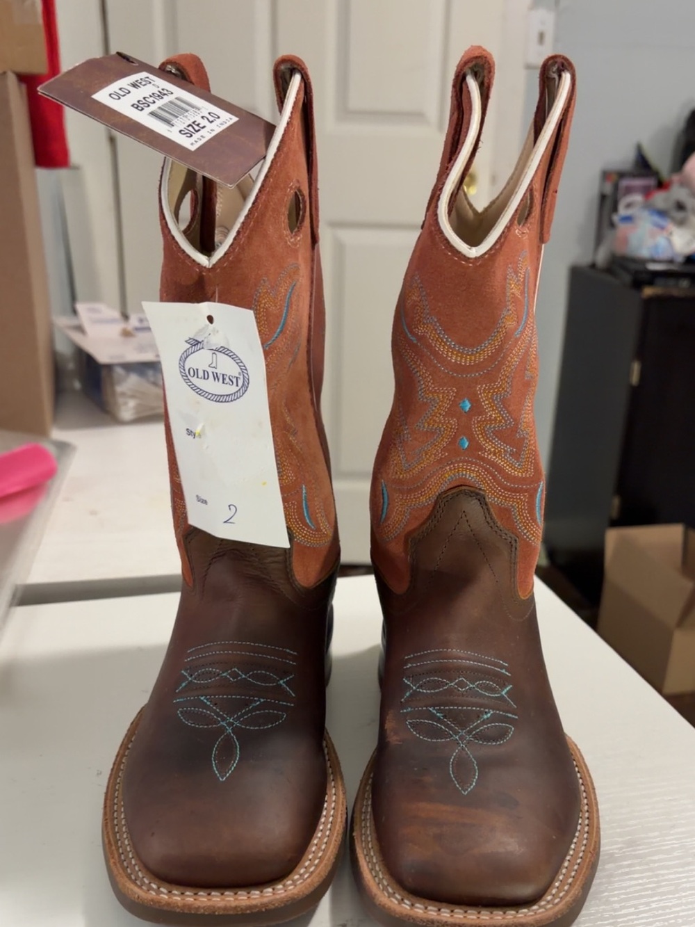 Old West Women's Brown with Rust Suede Lace-Up Western Boots